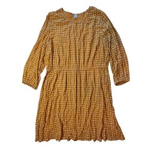 Old Navy‎ Waist-Defined Keyhole Dress 2X Mustard Yellow Cottage Western Office